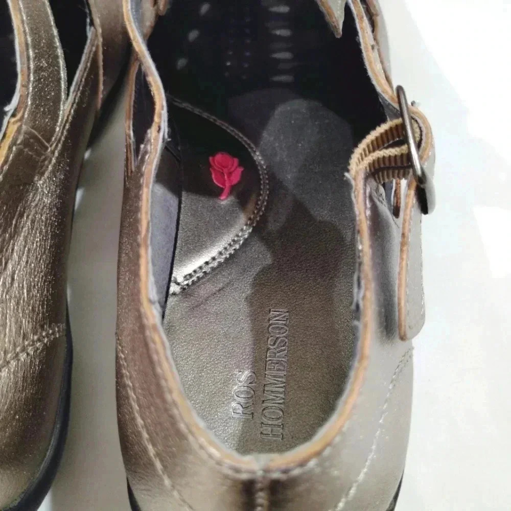 Ros Hommerson Cameo Mary Janes Pewter Leather W/ Box 7 Wide 7WW Maryjane - Picture 12 of 15